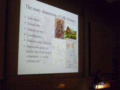 Figure 2 - Prof. Alisdair Whittle presenting his and Dr. Penny Bickle's paper on differing scales of LBK lifeways (Image Copyright: D. Altoft; kind permission of A. Whittle)