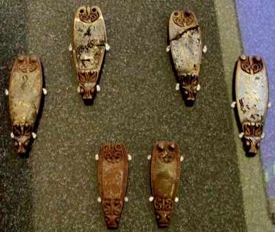 Poppleton strap-ends. (Credit: author. Used by permission; York Museums Trust (Yorkshire Museum))